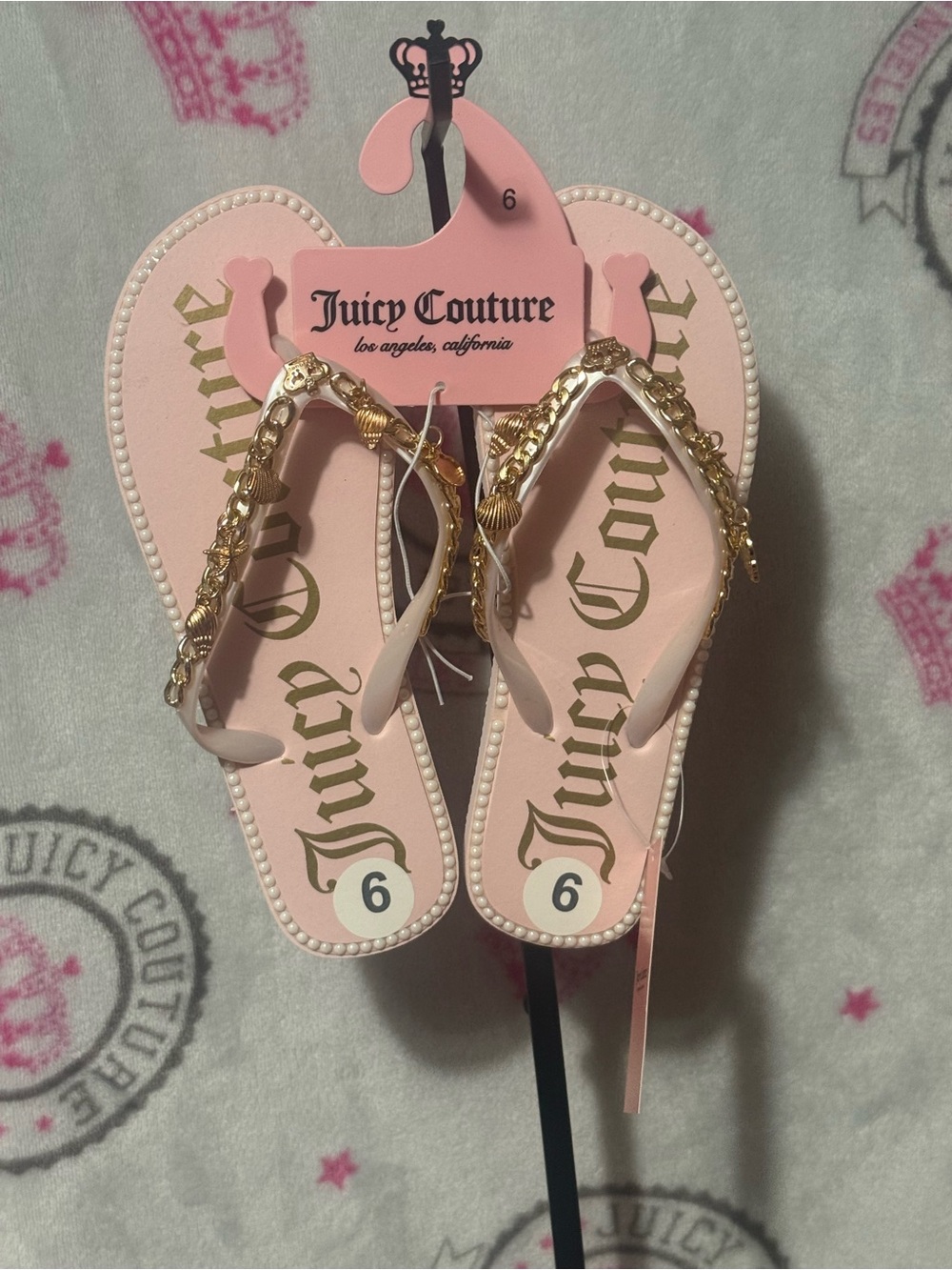 Juicy Couture Blush Pink Pearl-Trim Flip Flops